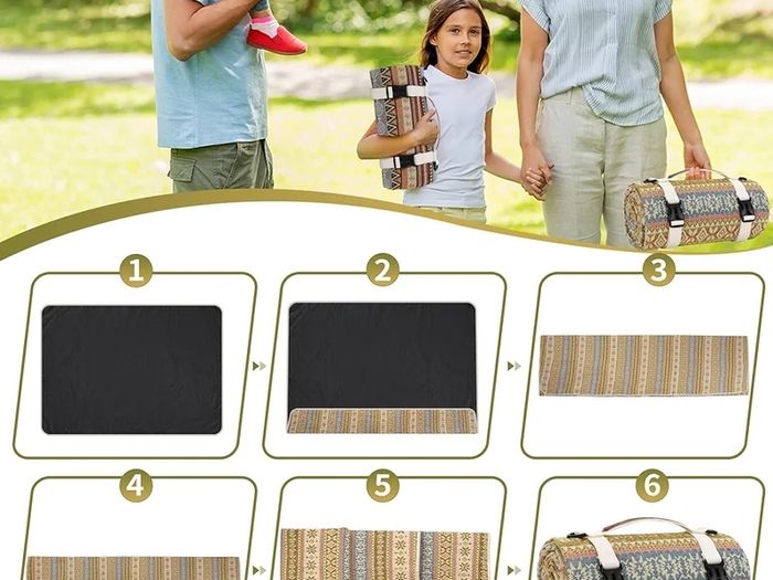 Picnic Blankets Outdoor Extra Large Waterproof Picnic Blanket with Shoulder Carry Strap | Machine Washable Picnic Mat with Sandproof Backing for Park , Grass, Camping, Hiking, Concerts (Yellow)