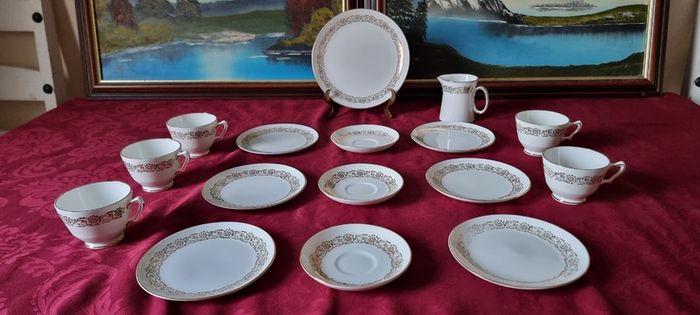 16 Piece Royal Stafford Bone China White With Gold Part Tea Set Made In England