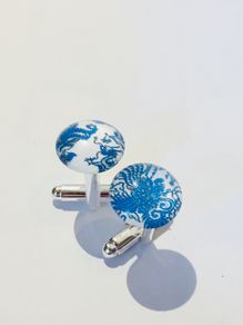 Blue and White glass cufflinks