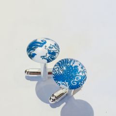 Blue and White glass cufflinks