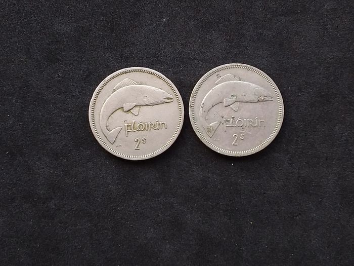 Vintage 1963 and 1965 Irish Florins (Two Shilling Coins) - Salmon Design