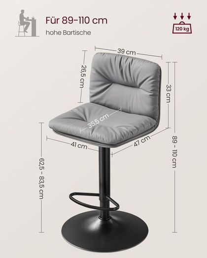 Bar Stool Set of 2 360 Swivel Black