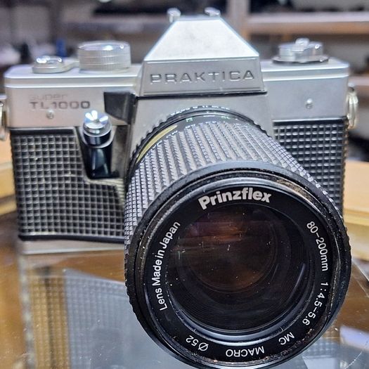 Praktica Super TL 1000 Camera + PrinzFlex 80-200mm MC Macro Lens + Praktica 1600 A Flash (Used)