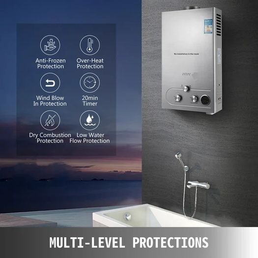 6L Gas Water Heater LPG Portable Instant Water Heater Propane Gas LPG Wall-Mounted Tankless Water Heater Digital Display