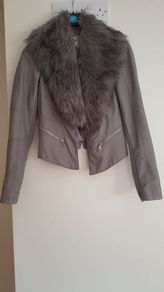 River Island Grey faux leather jacket with removable fur trim