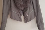River Island Grey faux leather jacket with removable fur trim