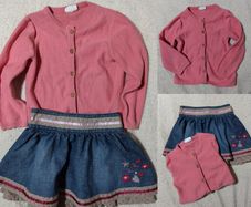 Rocha Little Rocha Denim Skirt And Pink Cardigan