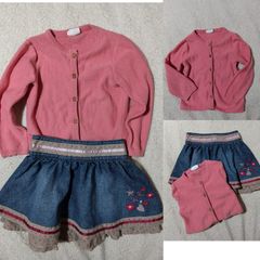Rocha Little Rocha Denim Skirt And Pink Cardigan