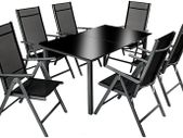 Aluminum polyrattan 6+1 seating set, 6 folding chairs & 1 table with glass tops - various colors, dark gray