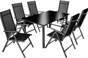 Aluminum polyrattan 6+1 seating set, 6 folding chairs &amp; 1 table with glass tops - various colors, dark gray