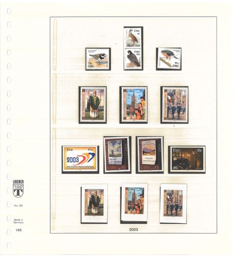 Collection: Ireland 2003-4 Ireland Stamp collection on Linder pages in Lindner album Mint Never Hinged (MNH). Adverts shows 14 images of contents