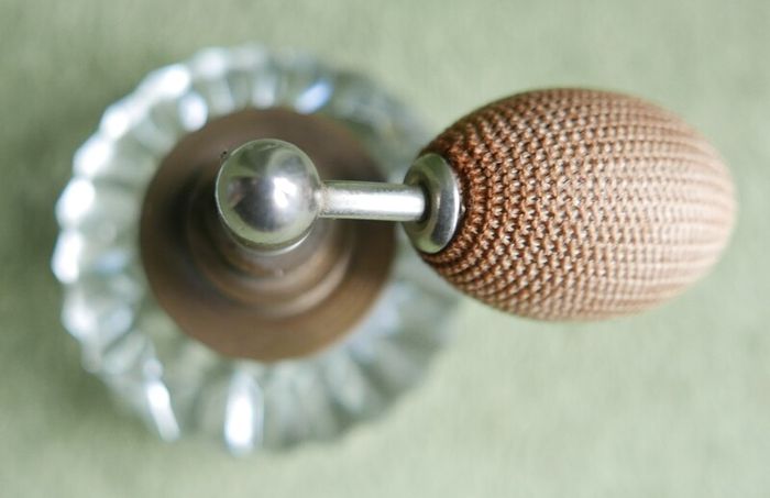 Vintage Iridescent Glass Perfume Bottle and Puffer.
