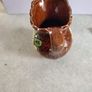Vintage small brown pitcher embossed yellow daisies daisy decorative Image 4