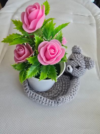 Handmade Crochet Teddy Tea Coaster / Trinket Holder