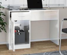 Desk with Drawer & Cabinet High Gloss White