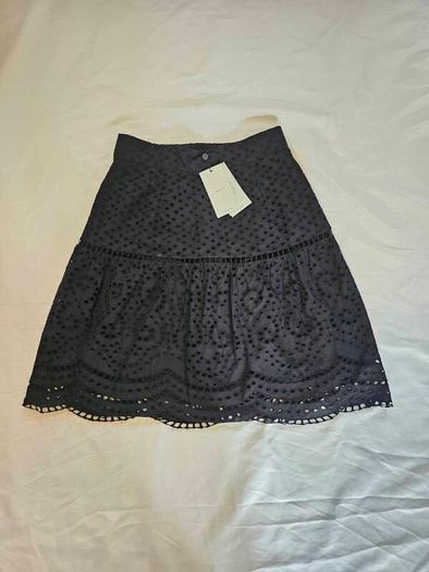 Whistles Black Cotton Broderie Skirt