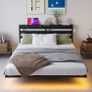 Double 4ft6 Floating Bed Frame with LED Lights USB Charging Station No Box Spring Needed, Metal Slat Support, Noise Free, Double Bed Frame with Storage Image 3