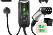 EV Charger Type 2 to 3 Pin Plug, 3kW | 8A-13A | 10M Portable EV Charger, Electric Car Charger Type 2 Charging Cable with LED Indicators IP66 Waterproof for EVs &amp; PHEV