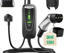 EV Charger Type 2 to 3 Pin Plug, 3kW | 8A-13A | 10M Portable EV Charger, Electric Car Charger Type 2 Charging Cable with LED Indicators IP66 Waterproof for EVs & PHEV