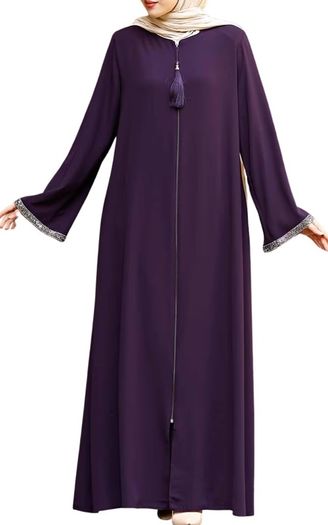Brand New Women's Long Sleeve Open-Cut Abaya Floor-Length Zip