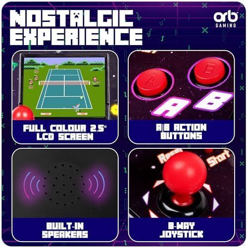 Mini Arcade Machine, 240 Built-In 8-Bit Games, 2.5 Full Colour Screen, 8-Way Joystick, Handheld Retro Games Console