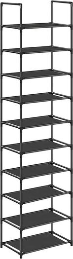 10-Tier Shoe Rack, Shoe Stand, Space-Saving Shoe Storage, 45 x 28 x 173 cm, Metal Frame, Non-Woven Fabric Shelves, for Hallway, Bedroom, Black