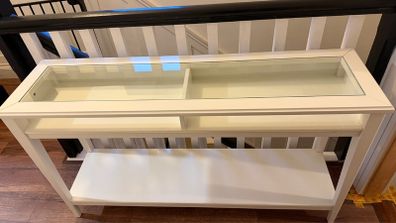 Console side board table white with glass top