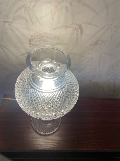 Elegant vintage cut glass electric table lamp in a classic hurricane