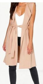 Sleeveless Jacket with Tie Belt