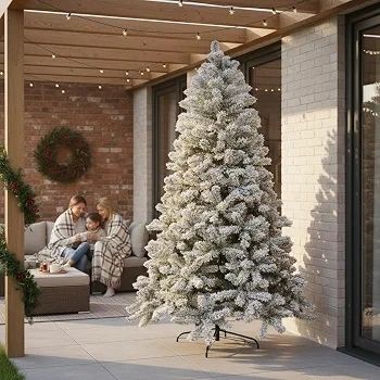 6Ft Snowy Flocked Artificial Christmas Tree, Yukon Pine Bushy Frosted Tree 550 Tips, Sturdy Metal Stand, Luxury Snow Covered Xmas Tree, Realistic Green Branches, Festive Home Christmas Decoration