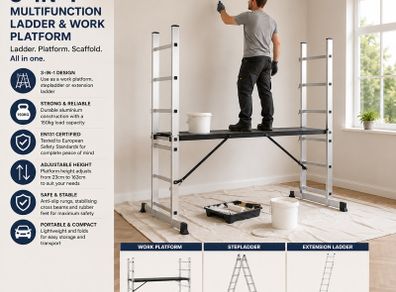 Mobile Aluminium Work Platform & Multifunction Scaffold Ladder