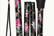 Folding Walking Stick, Black Floral