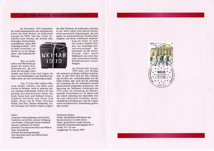 1999 Bundes Republic Deutschland (Germany) Federal Annual Stamp EFT Collection with 42 images of contents