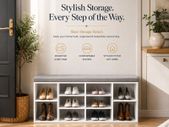 Padded shoe bench white-grey  shoe bench, shoe rack,