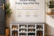 Padded shoe bench white-grey  shoe bench, shoe rack,