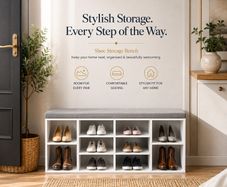 Padded shoe bench white-grey  shoe bench, shoe rack,