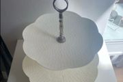 Reduced Gorgeous Daisy shaped two tier hammered enamel nickel plated metal cake stand