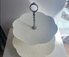 Reduced Gorgeous Daisy shaped two tier hammered enamel nickel plated metal cake stand