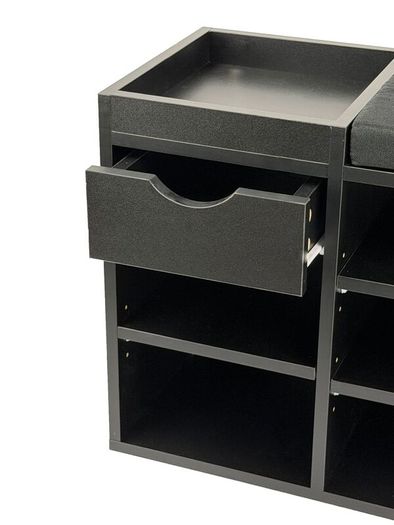 Black Shoe Storage Bench with Cushion & Drawer