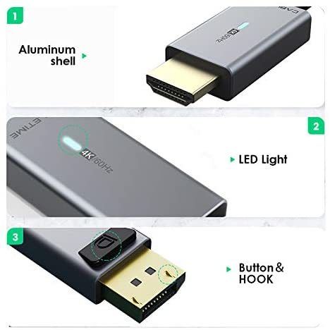 Cabletime 1.8M Active DisplayPort (Male) to HDMI (Male) 4K@60Hz Gold-Plated Nylon Braided LED Light Cable (Brand New/Warranty)