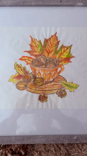 Watercolour - Autumn in a mug (paint 19,5/22cm frame 33/33cm)