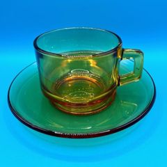 1970s amber coffee cups and saucers set of 8