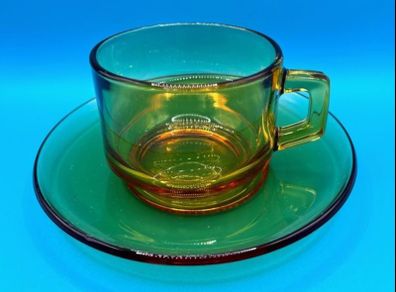 1970s amber coffee cups and saucers set of 8