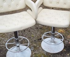 2 Cream Faux Leather Swivel Bar Stools / Kitchen Island Chairs