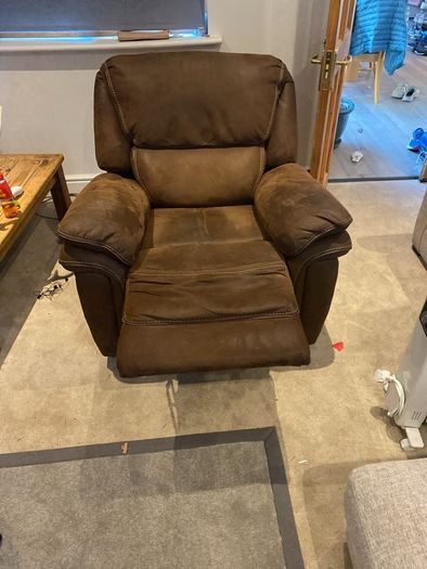 Reclining Arm chair real suede leather, manual recliner