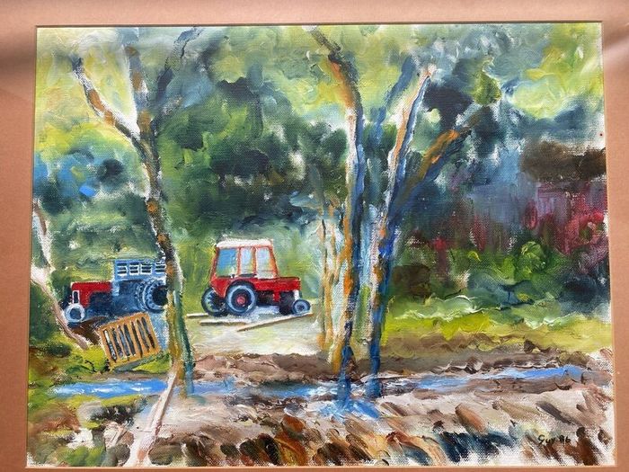Original oil painting Farm Yard Maam Bridge