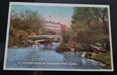 St. Stephens Green And Shelbourne Hotel Dublin Vintage Postcard With Nice Early Stamps