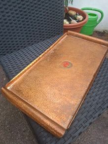 Hand-hammered Copper Serving Tray with Hand-painted centre flower