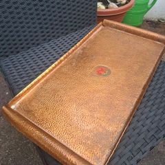 Hand-hammered Copper Serving Tray with Hand-painted centre flower