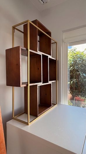 Modern Wooden & Gold Wall Shelf / Display Unit